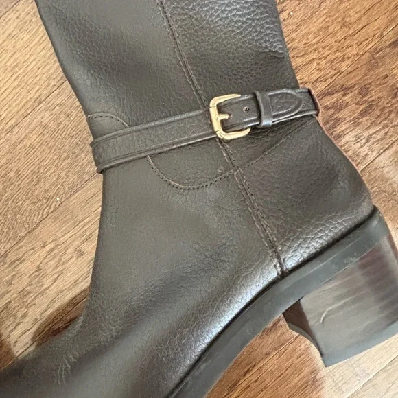 Coach Sullivan Safari Chestnut Brown Pebbled Leather Luxury Tall Riding Boots - Picture 3 of 10